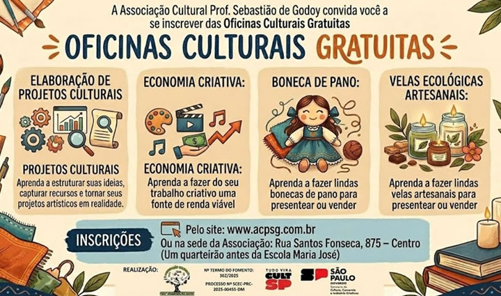 Inscrições abertas para a 3ª turma das nossas oficinas!