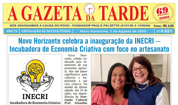 INECRI é matéria de primeira página do Jornal A Gazeta da Tarde!